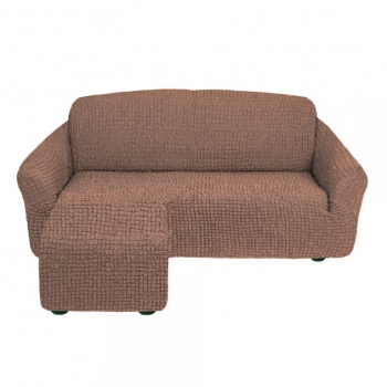 Чехол на угловой диван с оттоманкой левый угол Серо-коричневый